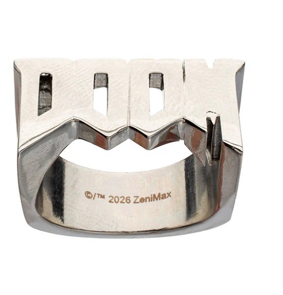 DOOM Classic Logo Metal Ring Polished Brass + Black Gift Box Size 9 10 11 12