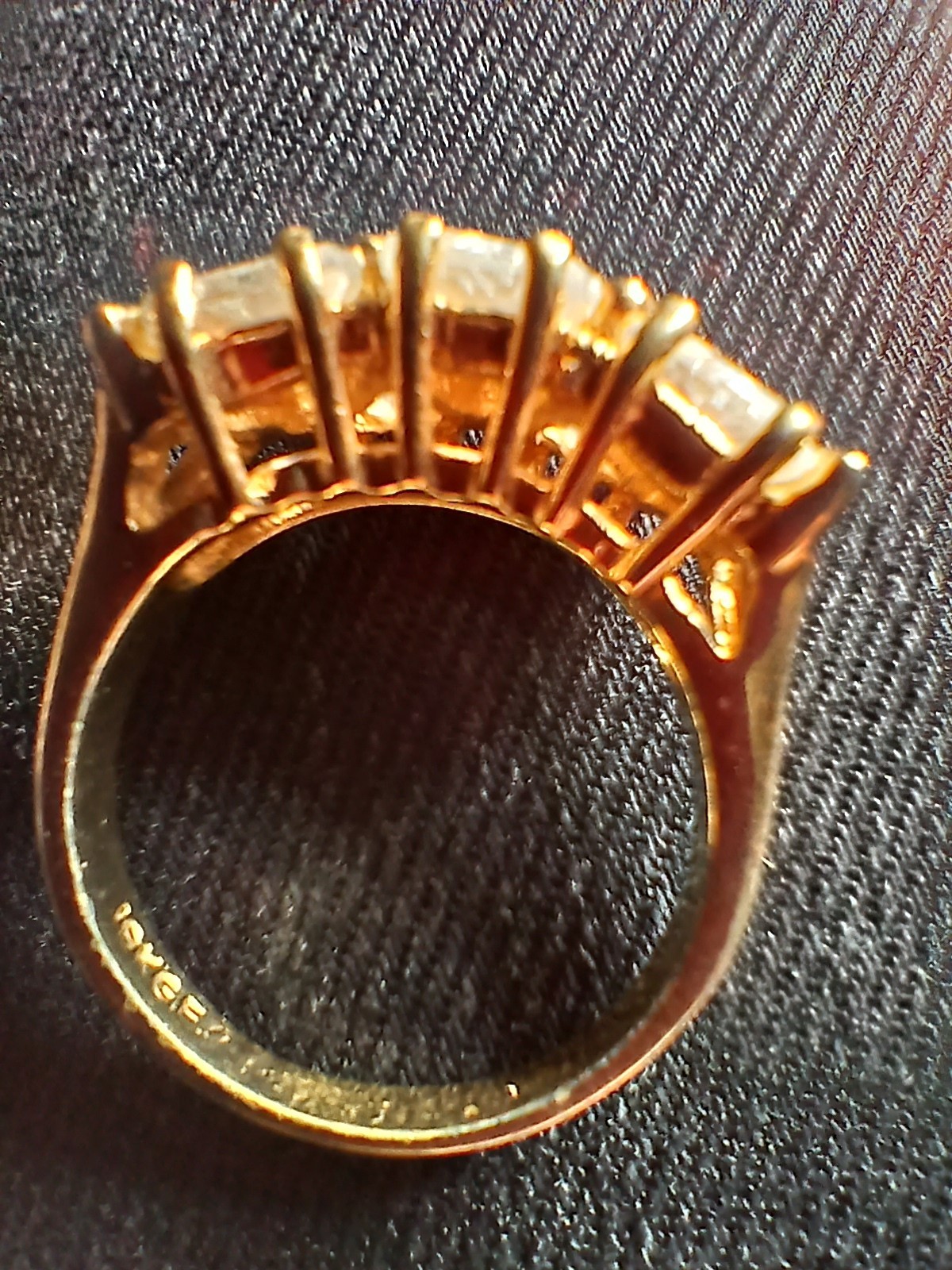 18 Carat Gold-plated Statement Ring 5 Triangular Clear Stones Cz UK size S