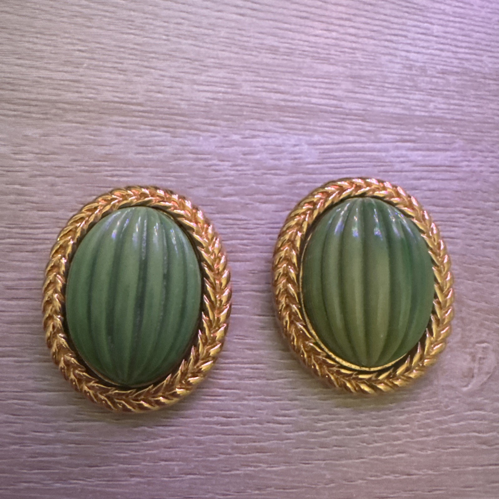 Valentino Vintage Green Gold Oval Earrings