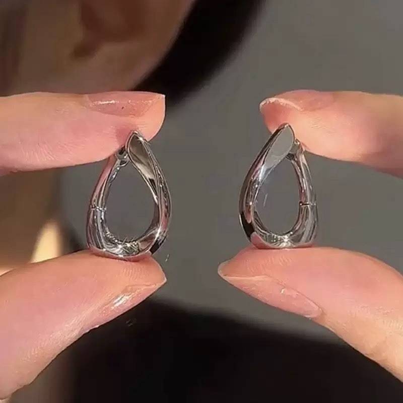 925 Silver Twisted Geometric Hoop Earrings Minimalist Sculptural Earrings A45