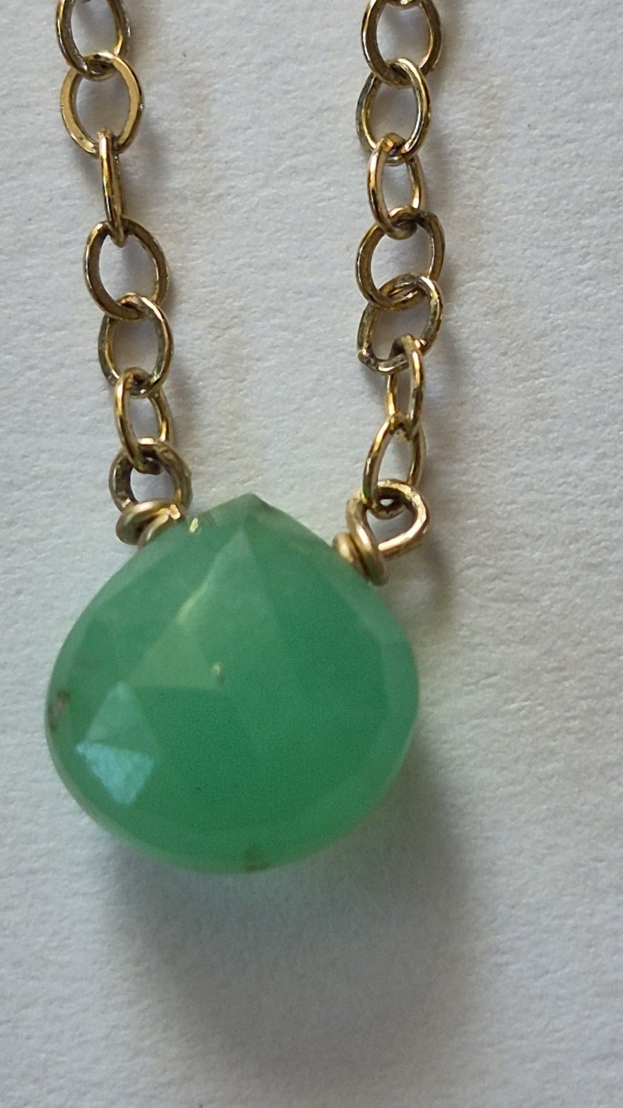 Leila Necklace Lite Green Faceted Stone Gold Filled 16″ Chain Spring Ring Clasp