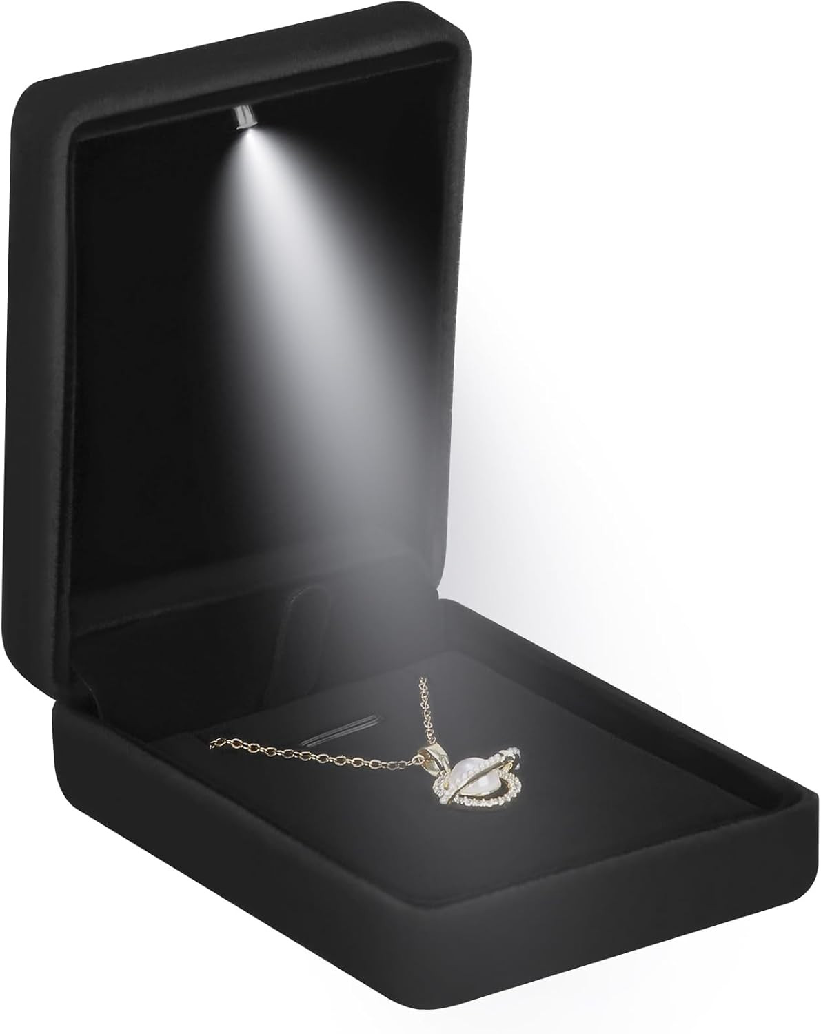 Metal LED Light Necklace Gift Box – Velvet Jewelry Case for Proposal, Wedding