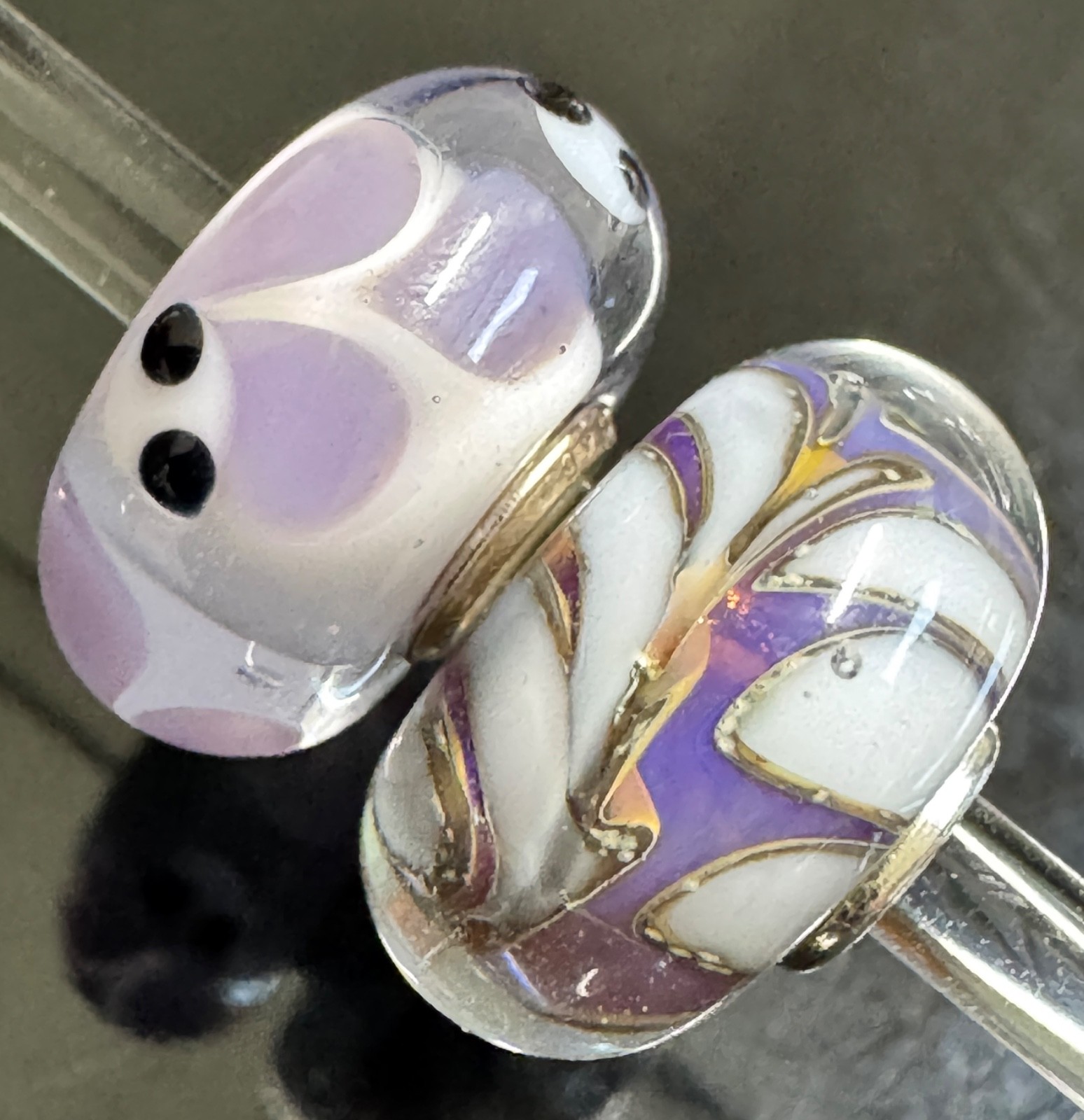 (SET OF 2) TROLLBEADS White Base Purple Rabbit and Beautiful Uniques