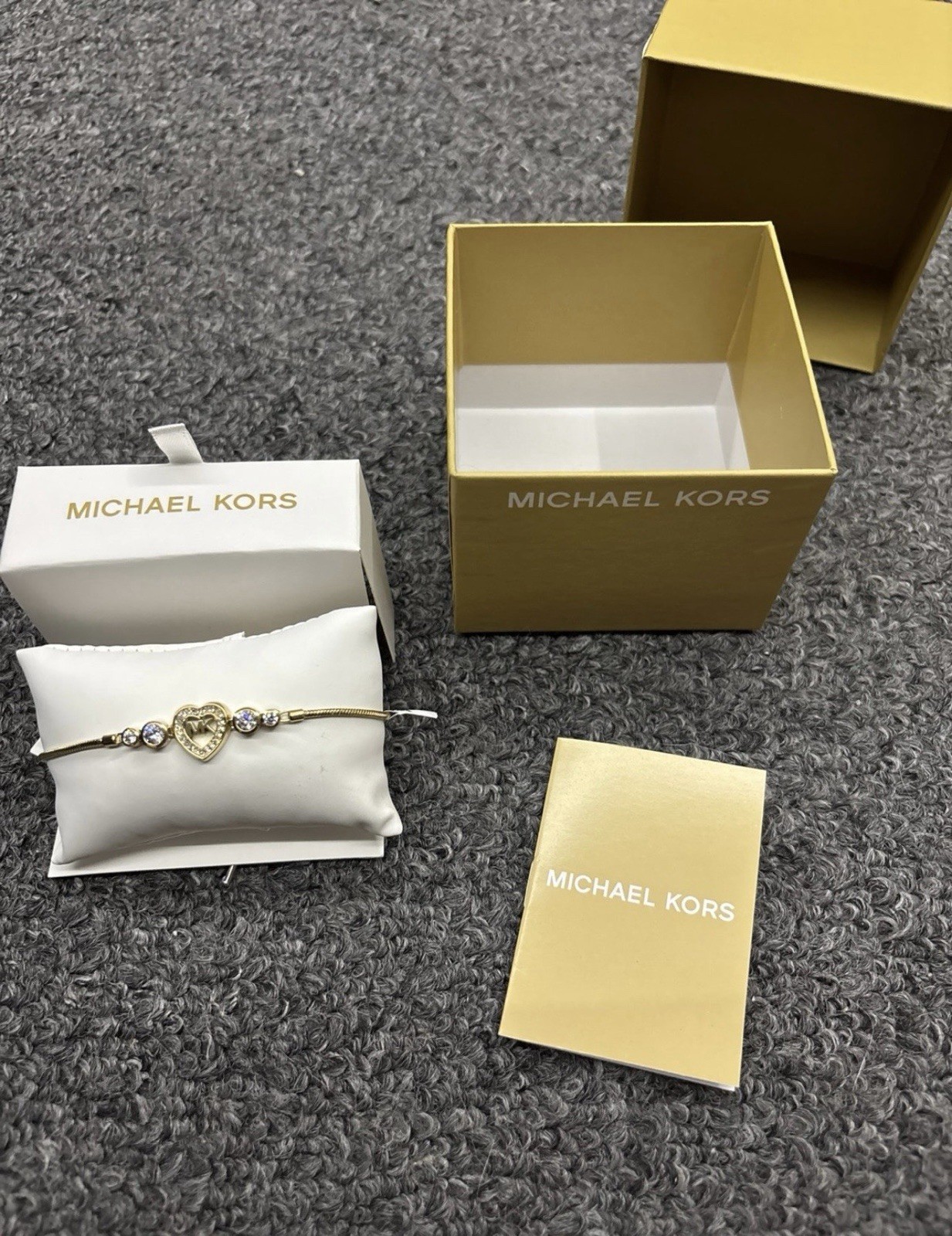 Michael Kors Gold-Tone Heart Charm Snake Chain Bracelet w/ Crystal, Slider