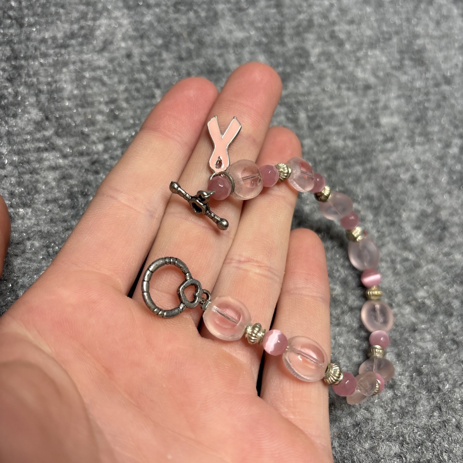 Pink Breast Cancer Bracelet New 8” Beaded Hook and Eye Closure