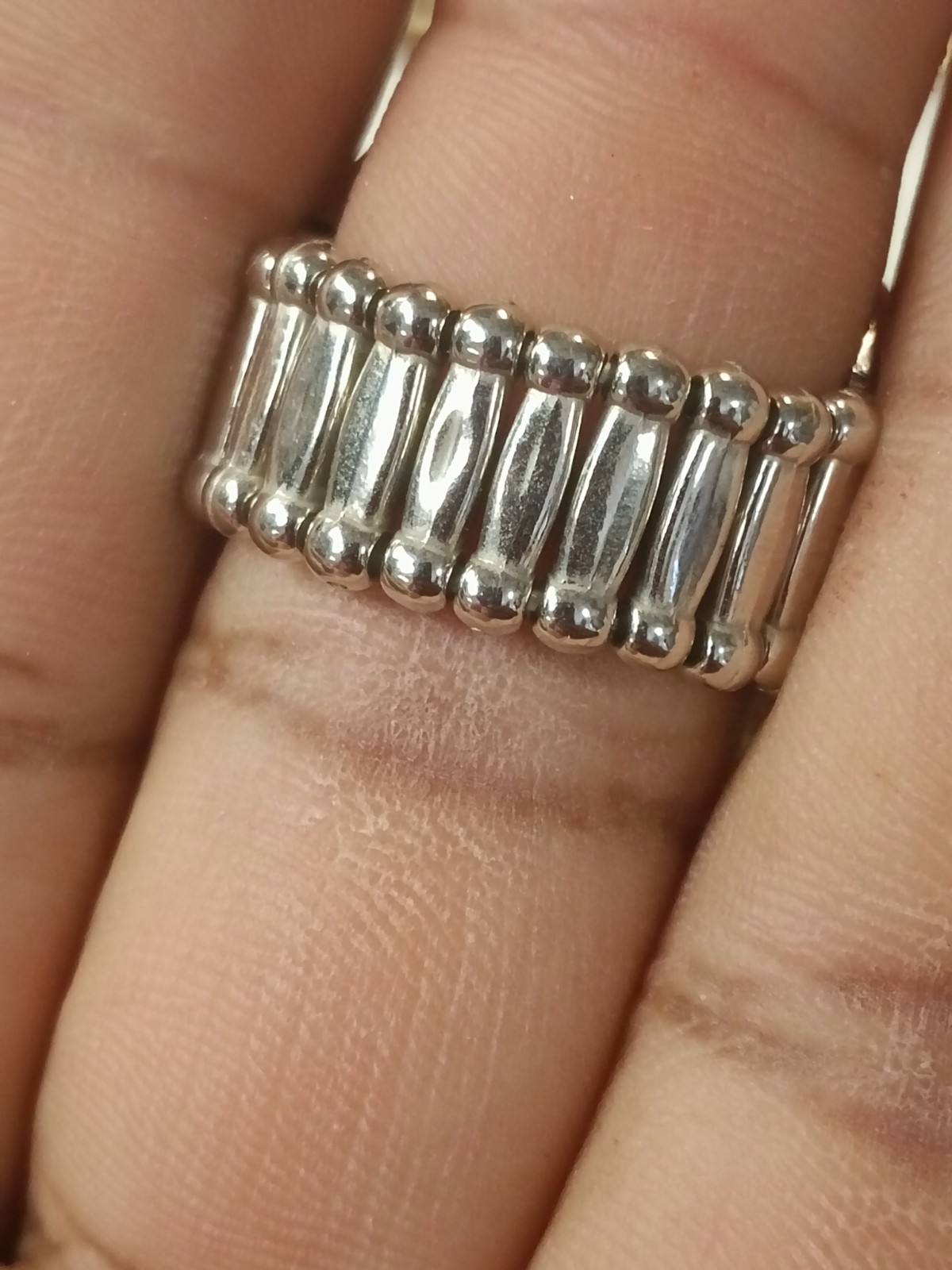 vintage Silver Tone Adjustable Wide Band Ring Floral Swirl Etched Design,
