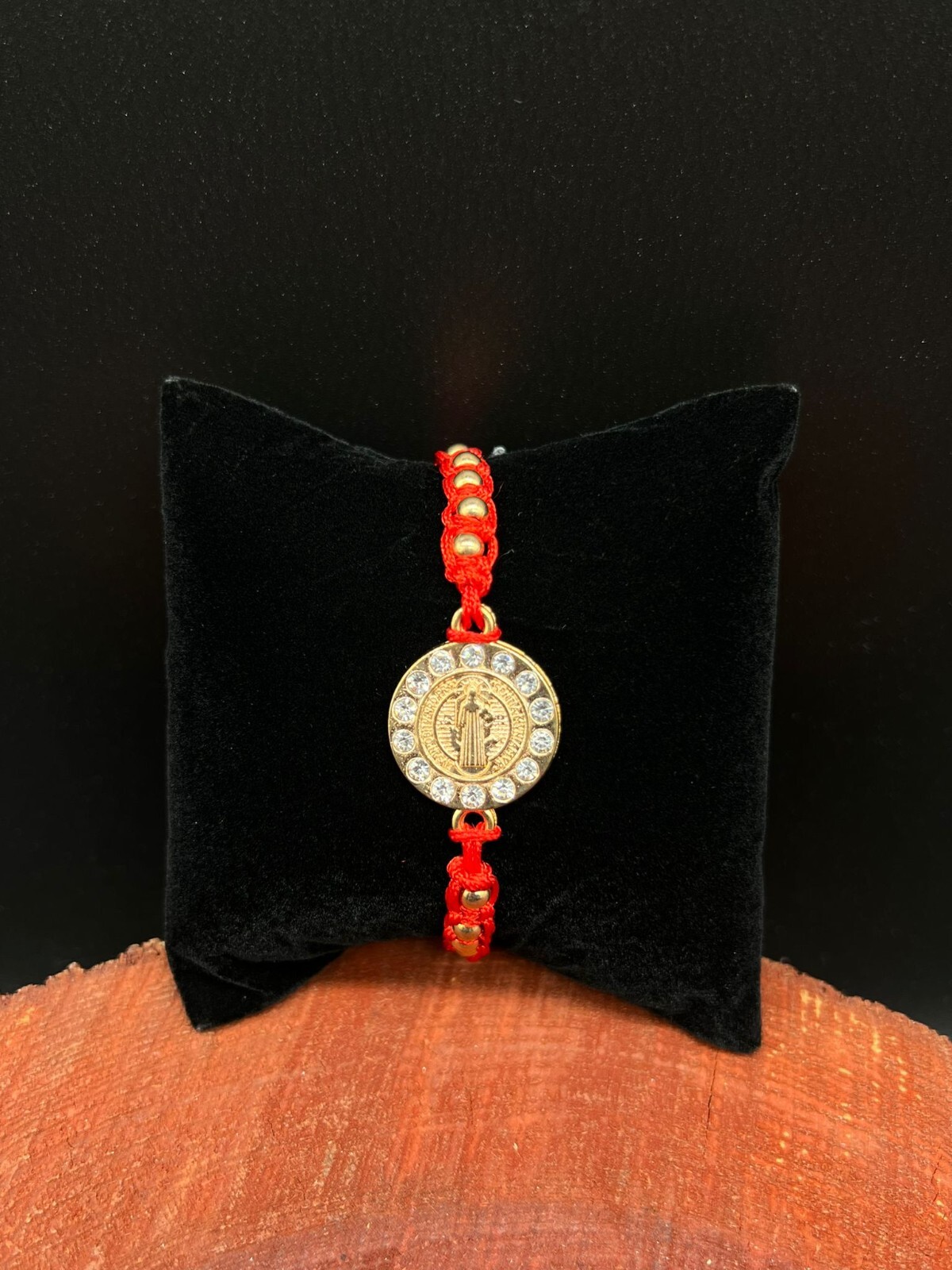 Handmade Brass Plated Religious San Benito Braided Bracelet Cubic Zirconia