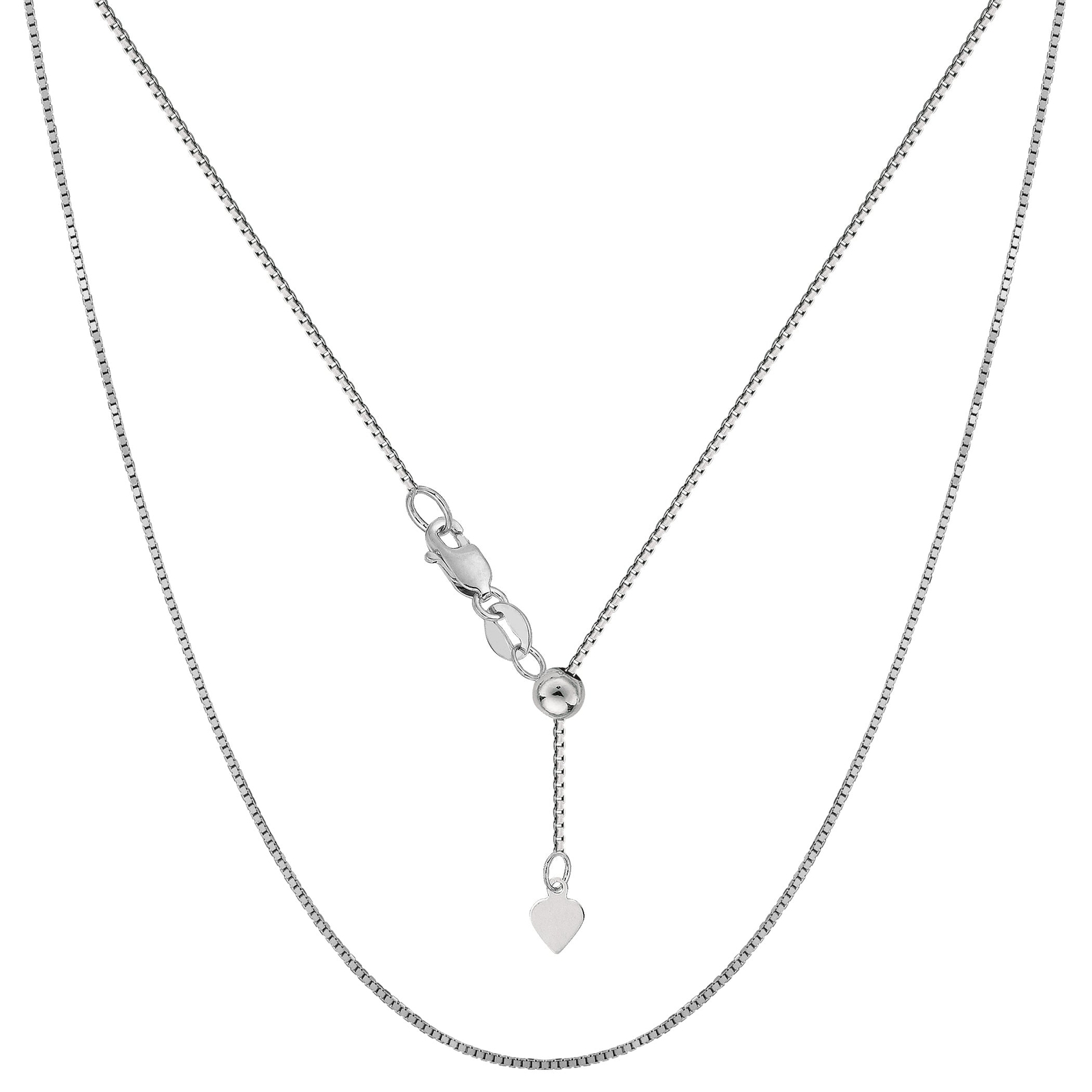 Sterling Silver Rhodium Plated Adjustable Box Chain Necklace, 0.7mm, 22″