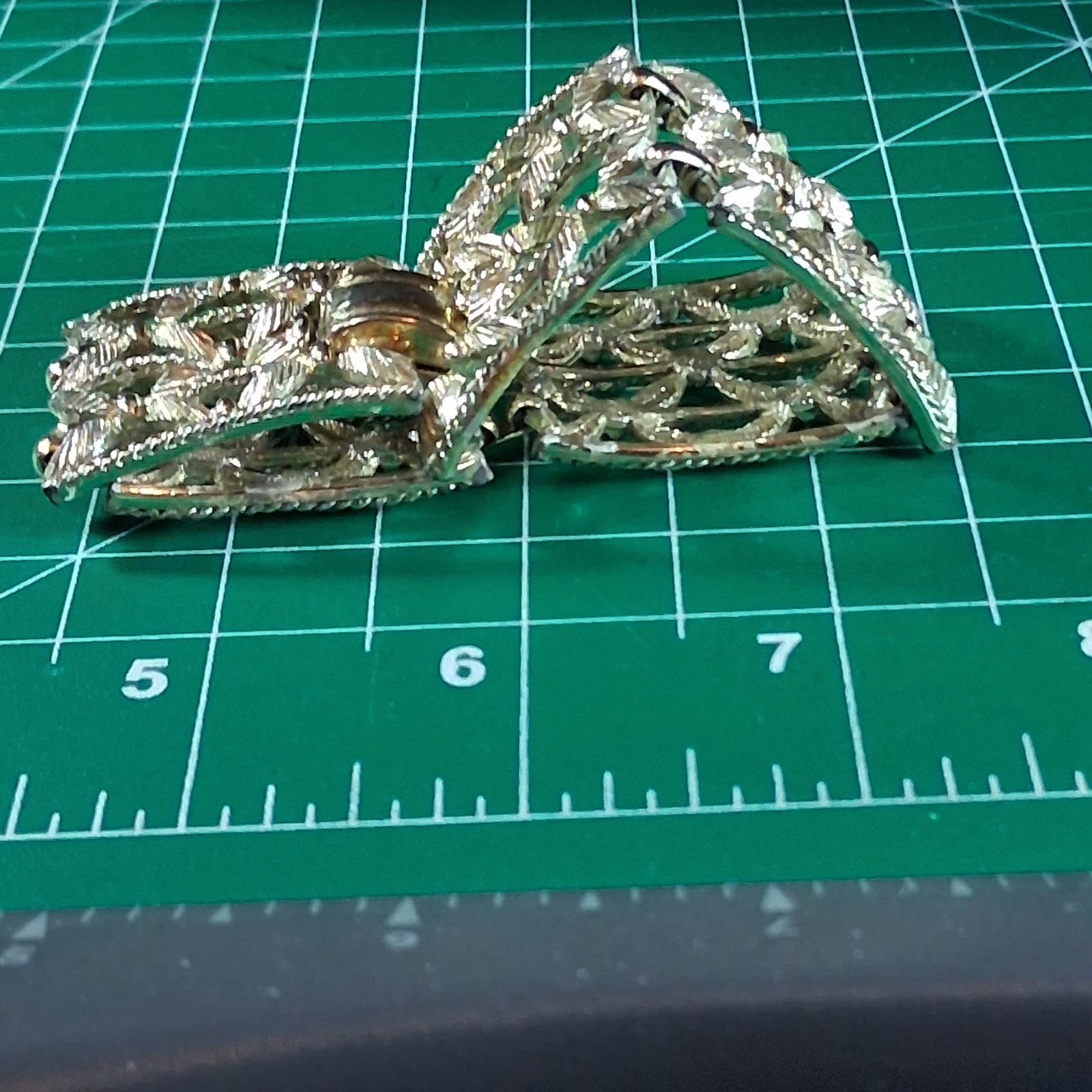 Vintage Cora Silver Tone Wide Band Floral Design Fold Over Clasp Bracelet