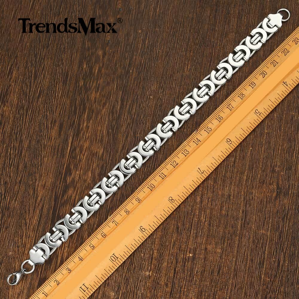 11mm Stainless Steel Bracelet Mens Silver Flat Byzantine Chain Bangle Gift 7-10″