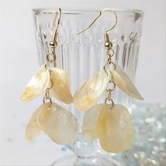 Handmade Japanese Luster Shell Dangle Earrings, 5.5cm Long Drop Pearl Shell Jewe