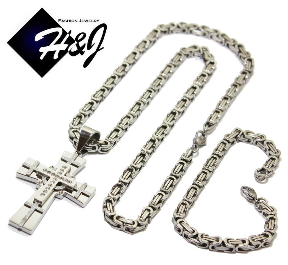 24″Stainless Steel 6mm Silver Box Link Chain Bracelet Cubic Zirconia Pendant*N7