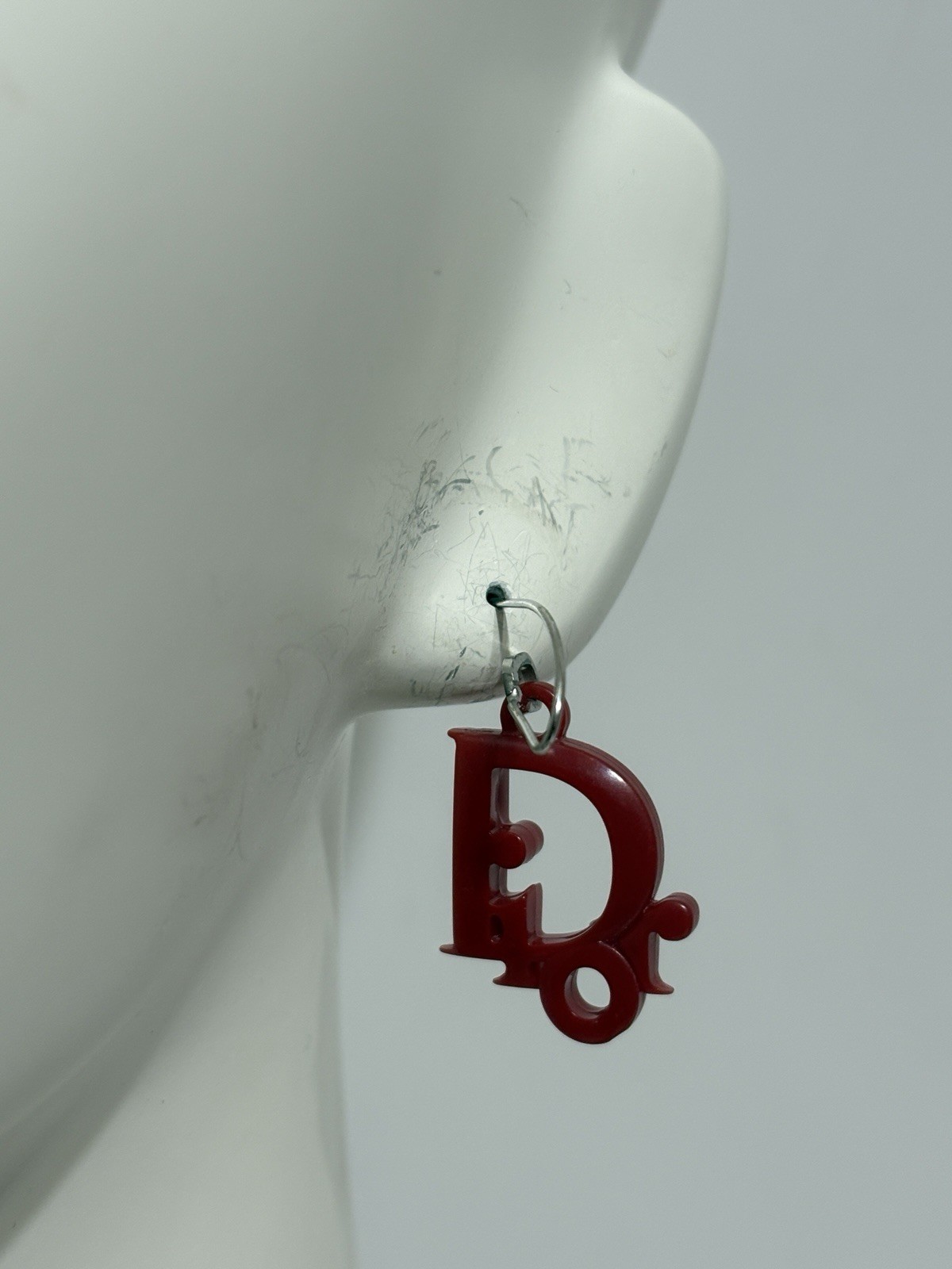 Vtg Christian Dior by John Galliano Red Plastic Logo Earrings