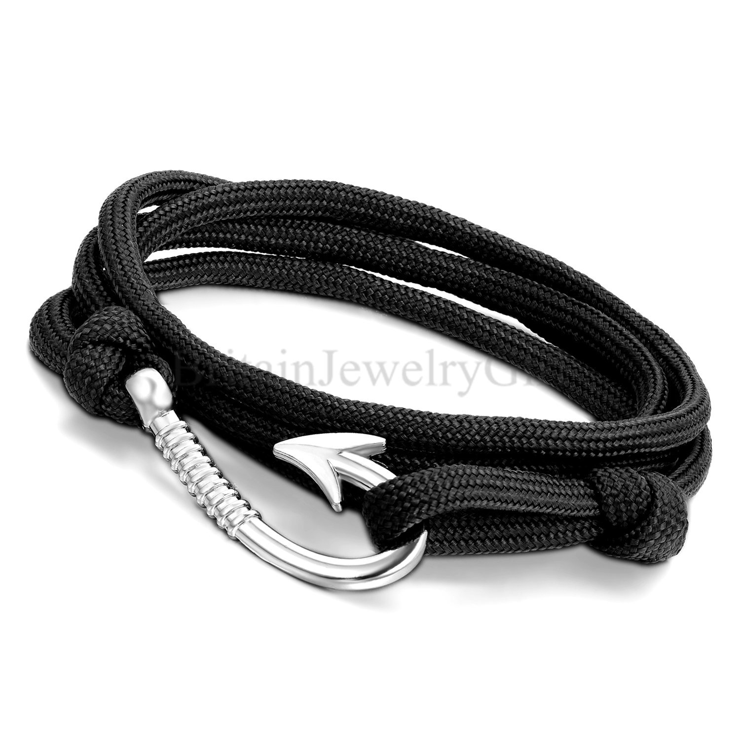 Men Women Unisex Handcrafted Adjustable Nautical Silver Tone Fish Hook Bracelet