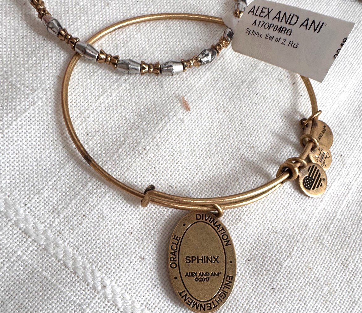 Alex and Ani Gold Oval Sphinx Charm Sliding Bangle Bracelet Set SEE PICTURE! NWT