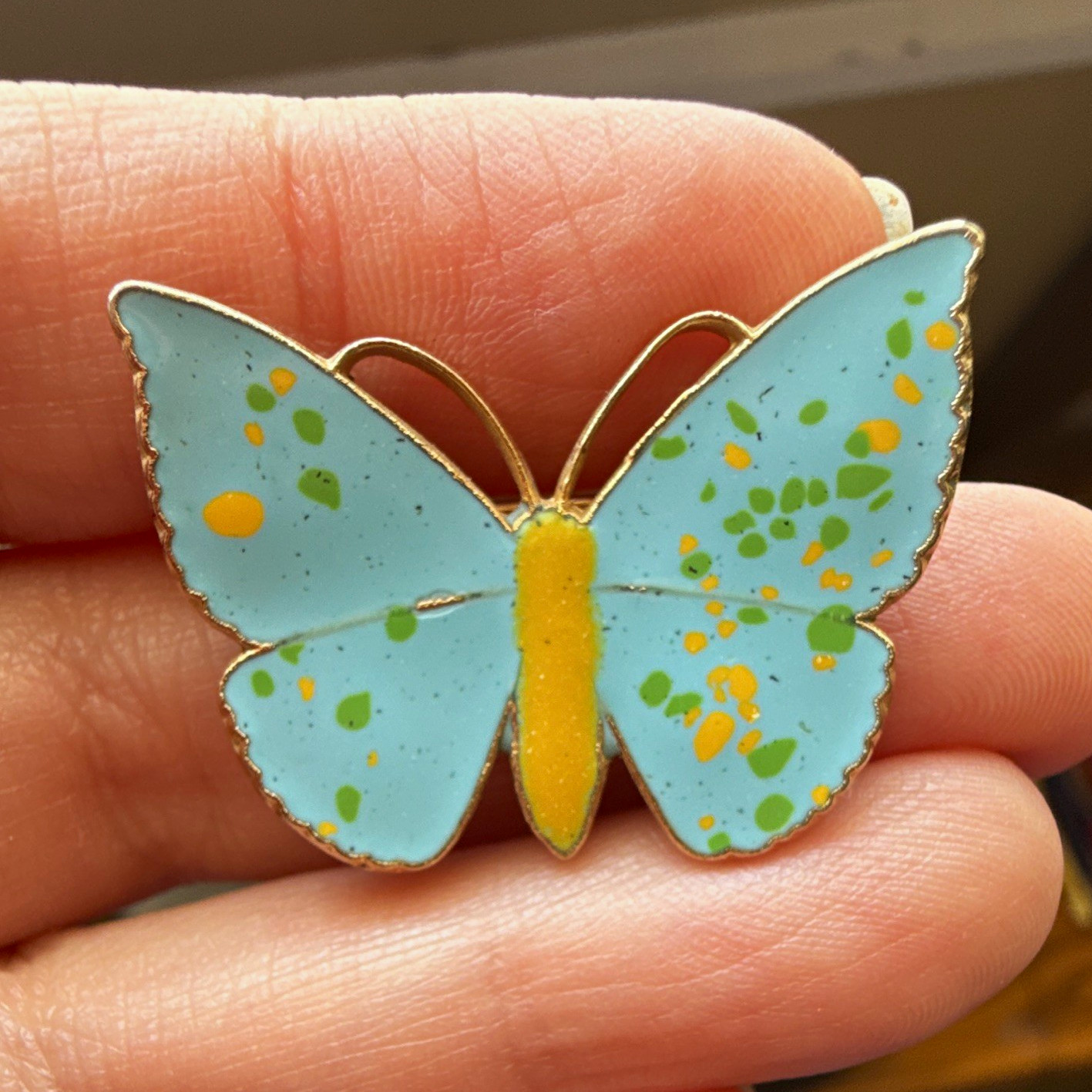 Enamel Butterfly Brooch Pin Blue Green Yellow Gold Tone Metal No Stone