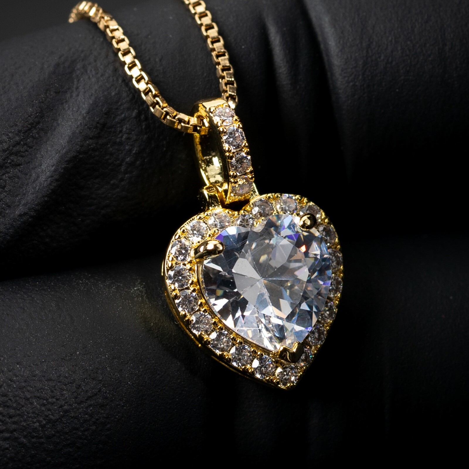 Yellow Gold Plated Iced Cz Women’s Ladies Mini Heart Shaped Pendant Necklace