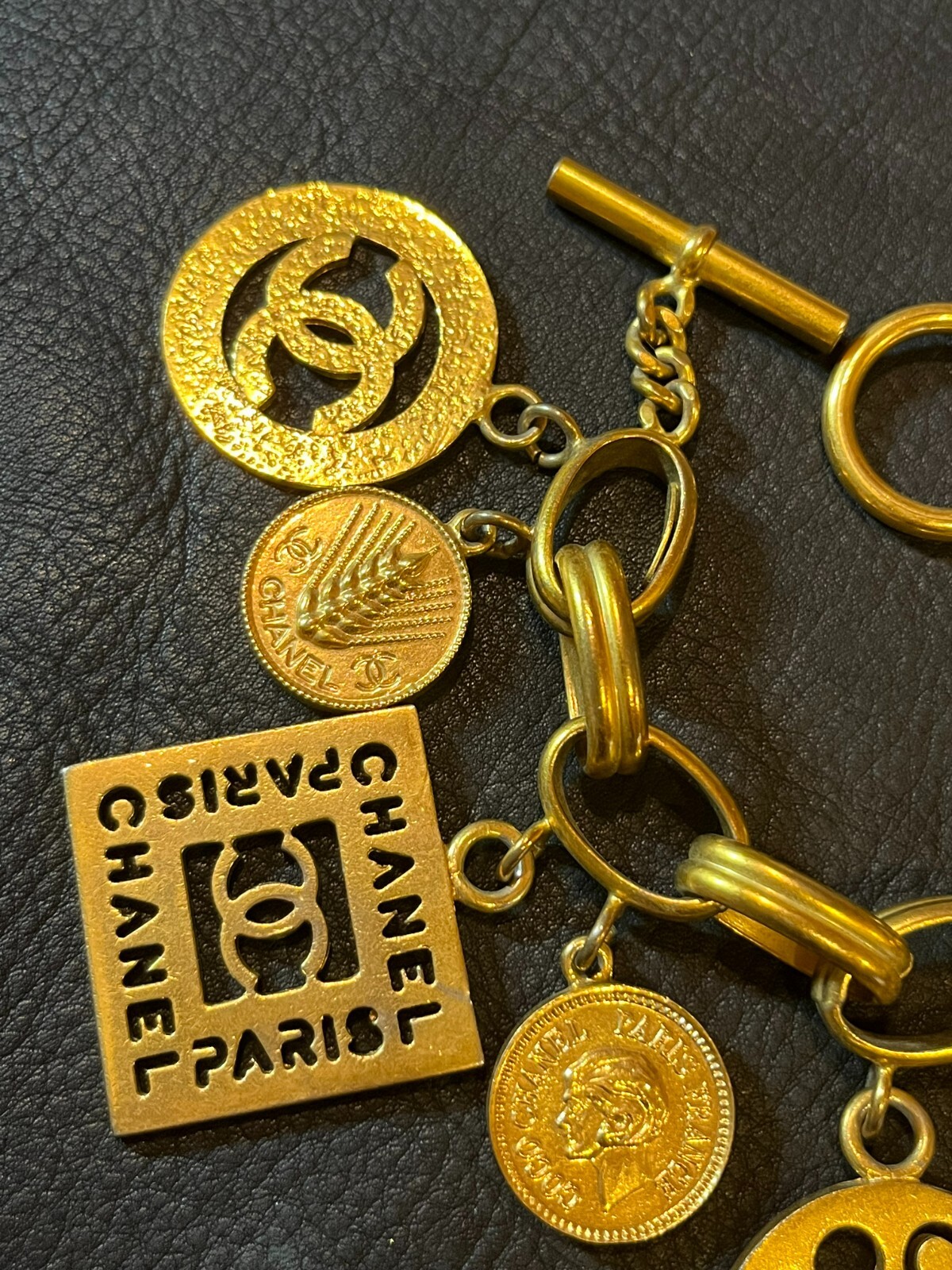 CHANEL Bracelet Bangle AUTH Coco Mark chain Logo Vintage Rare Gold Icon F/S