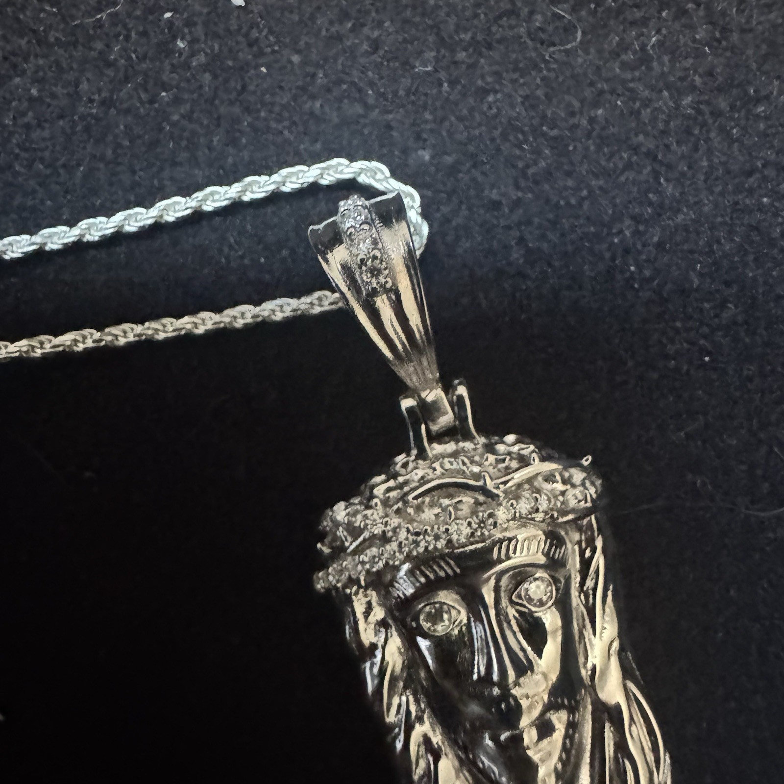 925 Silver Jesus Pendant Necklace Rope Chain 0.16 CTW VVS1 Mossanite