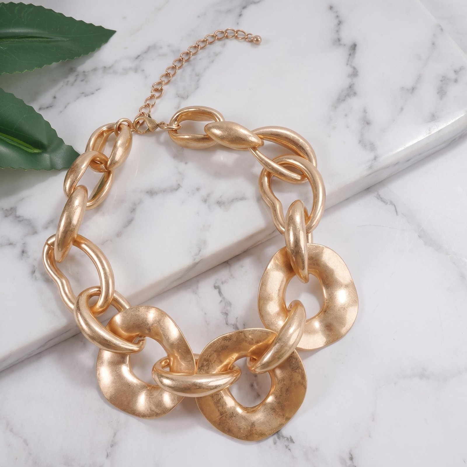 Matte Gold Chunky Chain Choker: Oversized Mixed Link Statement Necklace