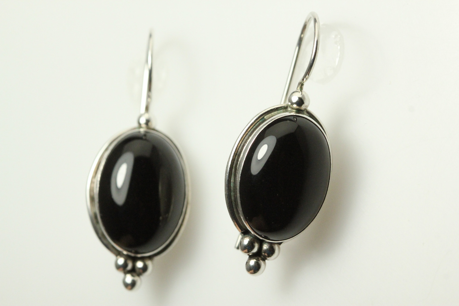 925 Sterling Silver Hook Oval Black Onyx Earrings 9.8 Grams (EAR4873)