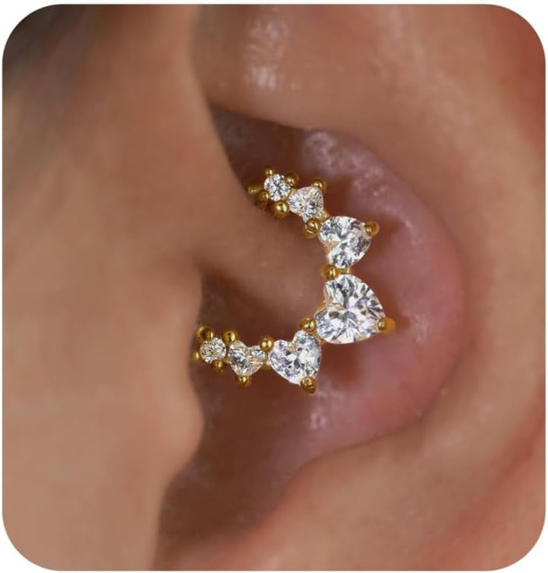 Cartilage Daith Earrings for Women Small 14K Gold Plated Hoop Hypoallergenic Hel