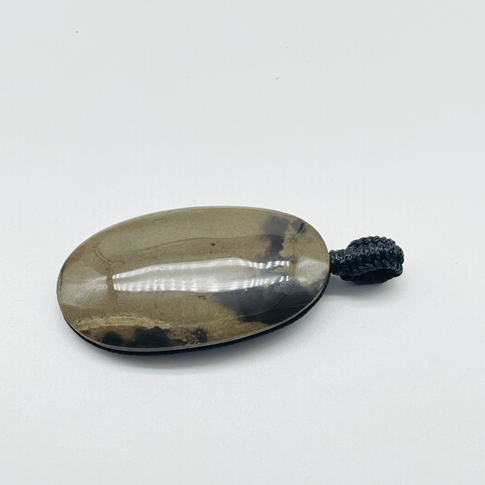 Natural Stone Pendant Brown Cream Polished Oval Bead Statement Jewelry
