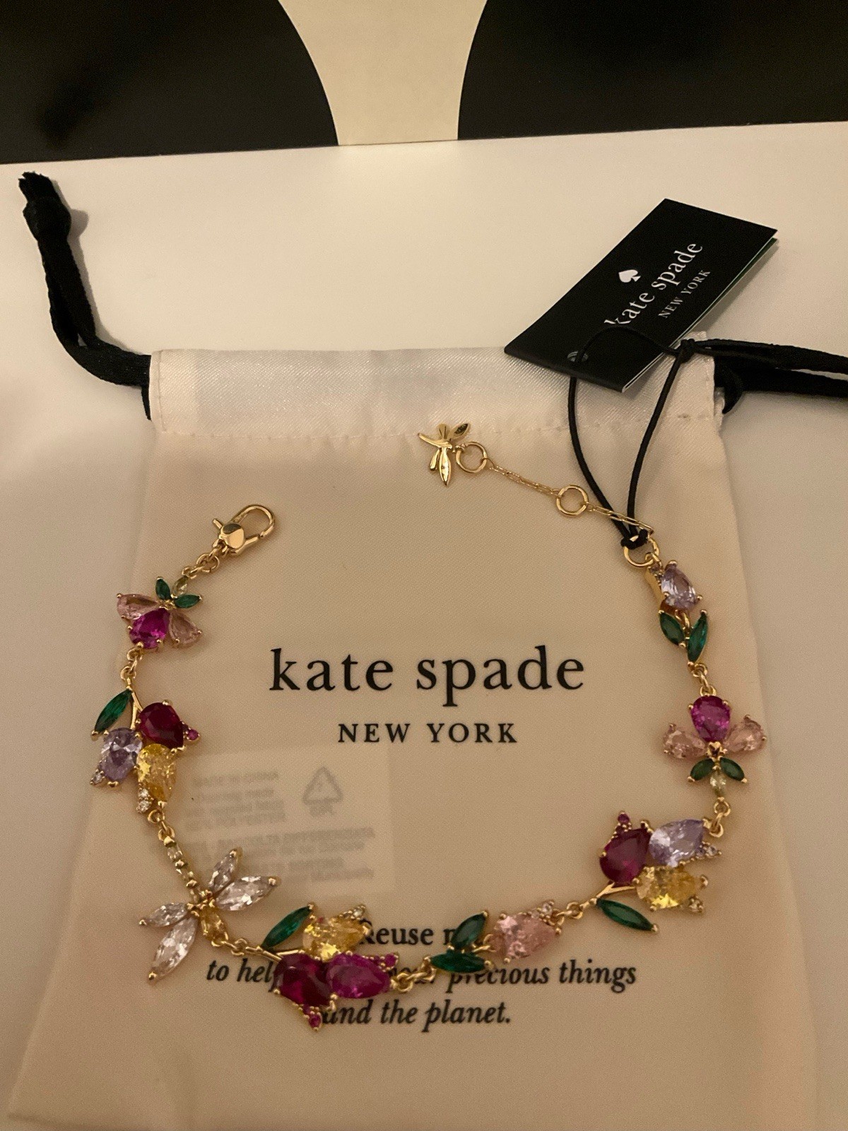 NWT Kate Spade Greenhouse Floral 12k Gold Plated CZ Crystals Bracelet