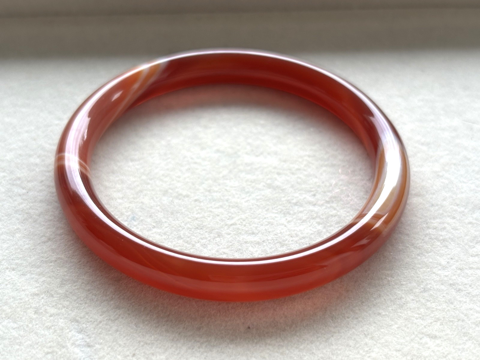55mm Carnelian Red Agate Bangle Full Round with White Cloud Accent