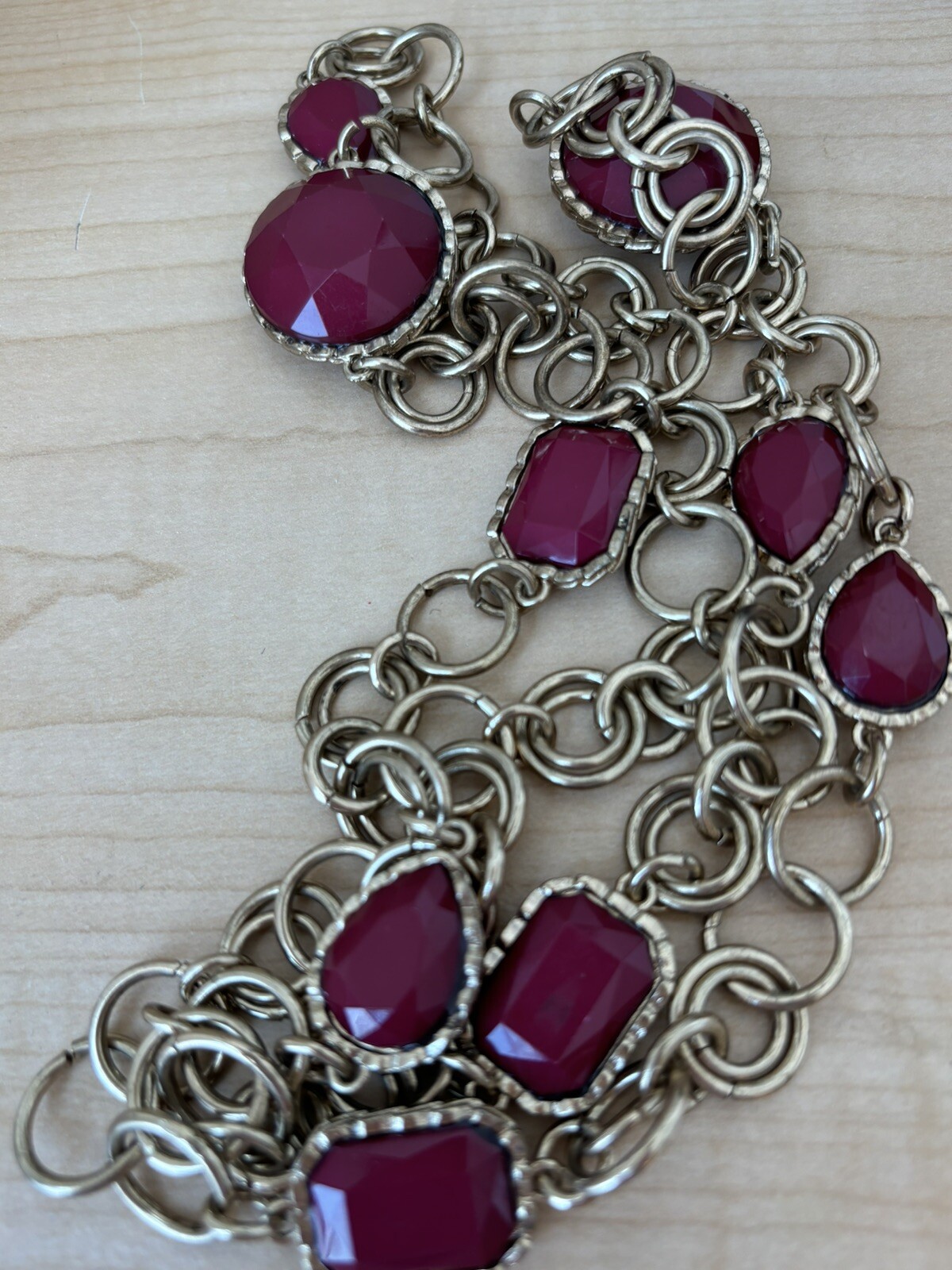 Red Cabochon Stations Necklace/ Xtra Long- Measures 32 In Total Length