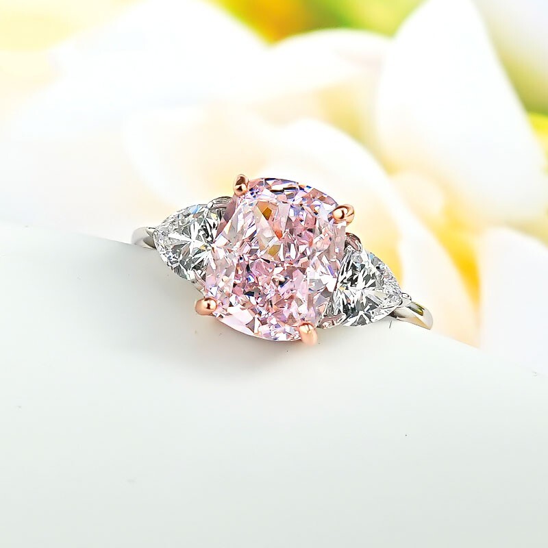 4ct Luxury Pink Diamond Radiant Ice Cut 18K Gold Vermeil Ring, Lab Grown Diamond