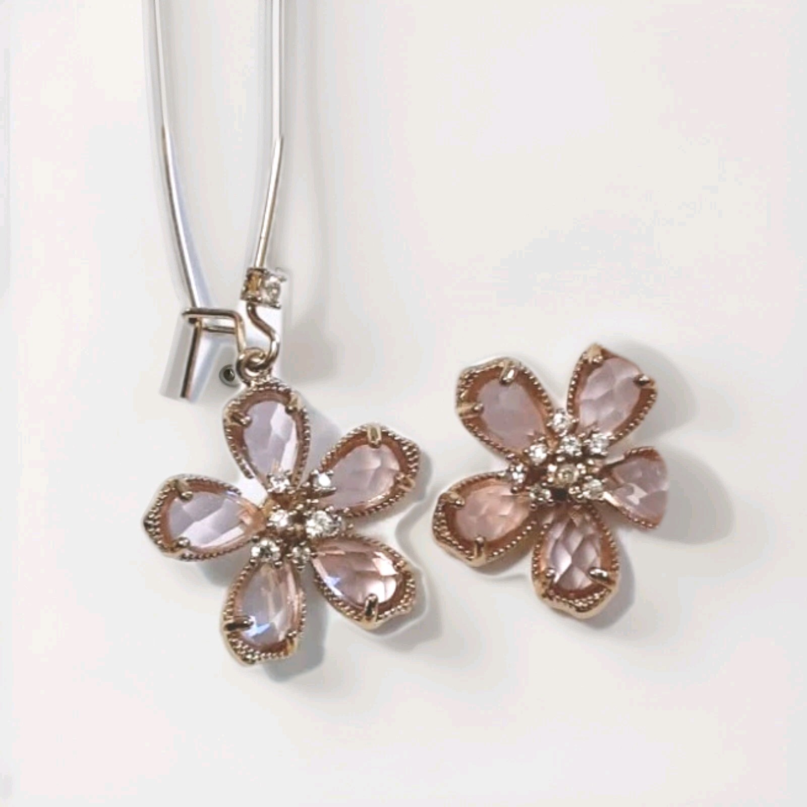 True To Form Drop Earings Pink Flowers Gold Tone Metal Nickel Free 2.2 Inch NEW