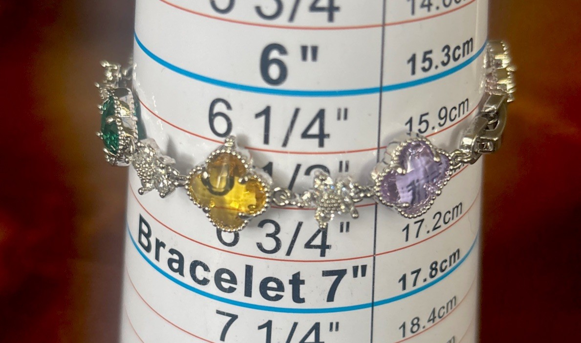 Multi Colored Crystal Gems Bracelet SZ 6.5 Green, Red, Yellow, Purple, Pink