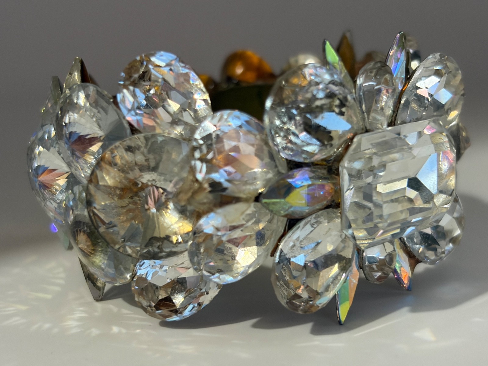 Massive Rhinestone Crystal Cuff Bracelet AB Glass Statement Runway Glam