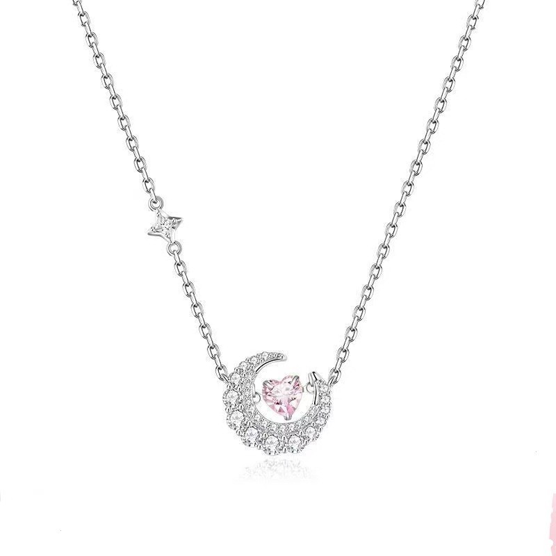18K Gold Plated Moon Heart Pendant Necklace Women Celestial Dainty Steel Gift