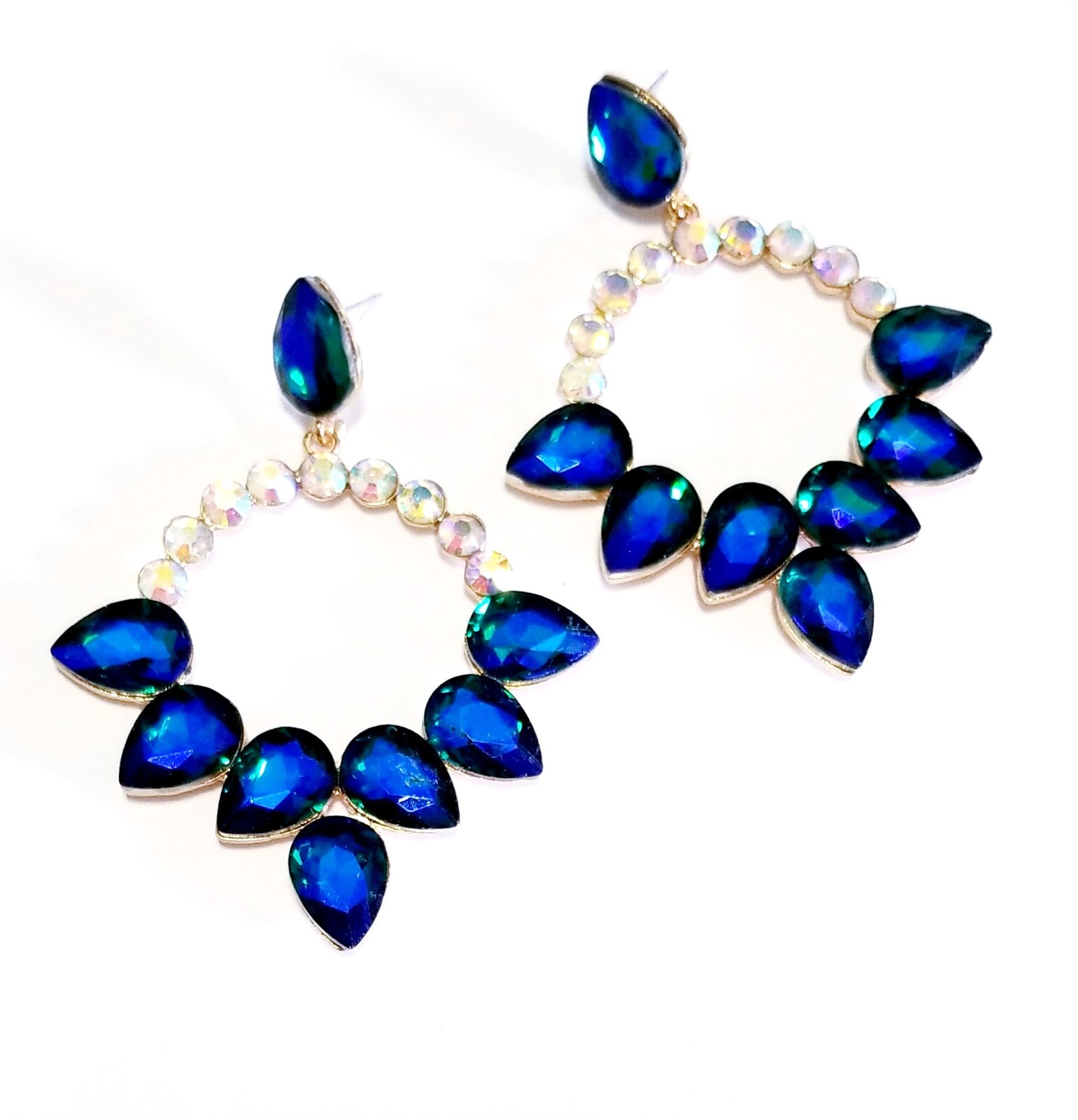 Color-shift Drop Dangle Chandelier Rhinestone Crystal Pageant Prom Earrings 2.9″