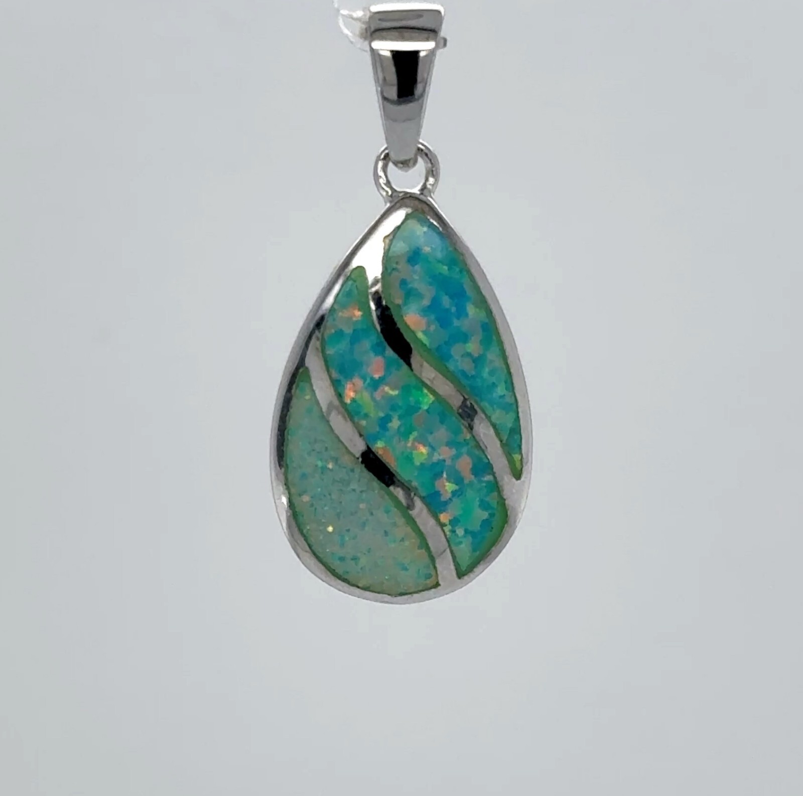 Green Swirl FIRE OPAL Teardrop Drop Pendant 925 STERLING SILVER Rhodium #51e