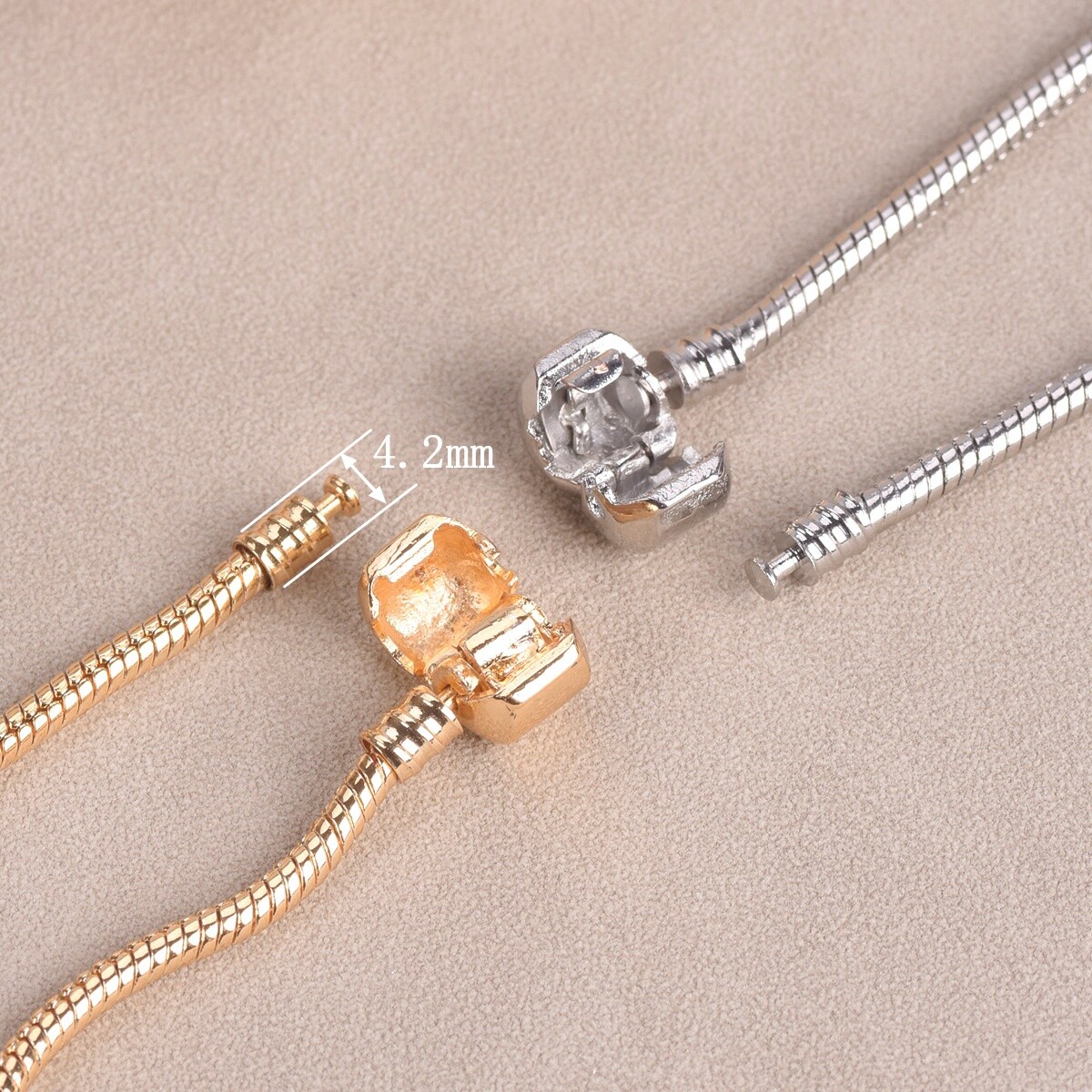 2pcs 18cm 19cm 20cm 21cm 22cm Gold/Silver Color Snake Chain Fit European Charms
