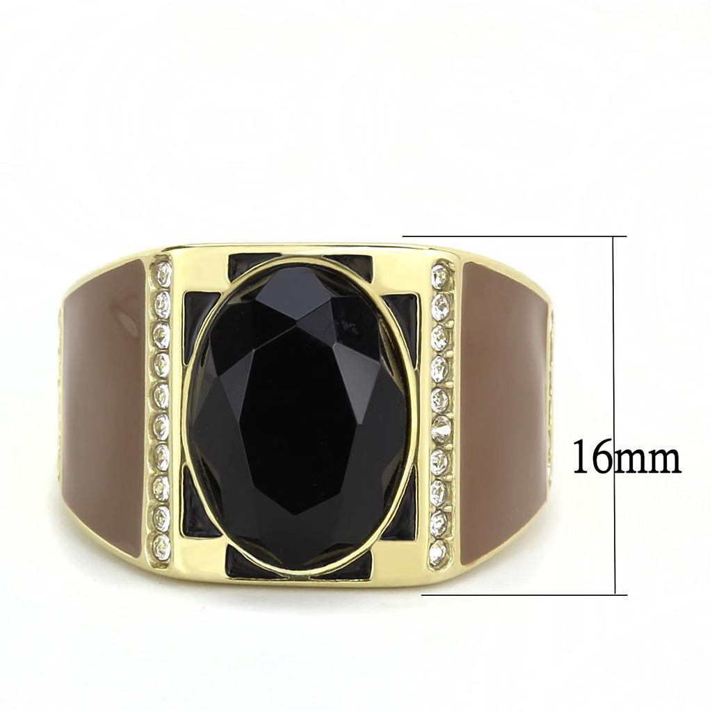 TK3465 – IP Gold(Ion Plating) Stainless Steel Ring with Synthetic Onyx in Jet
