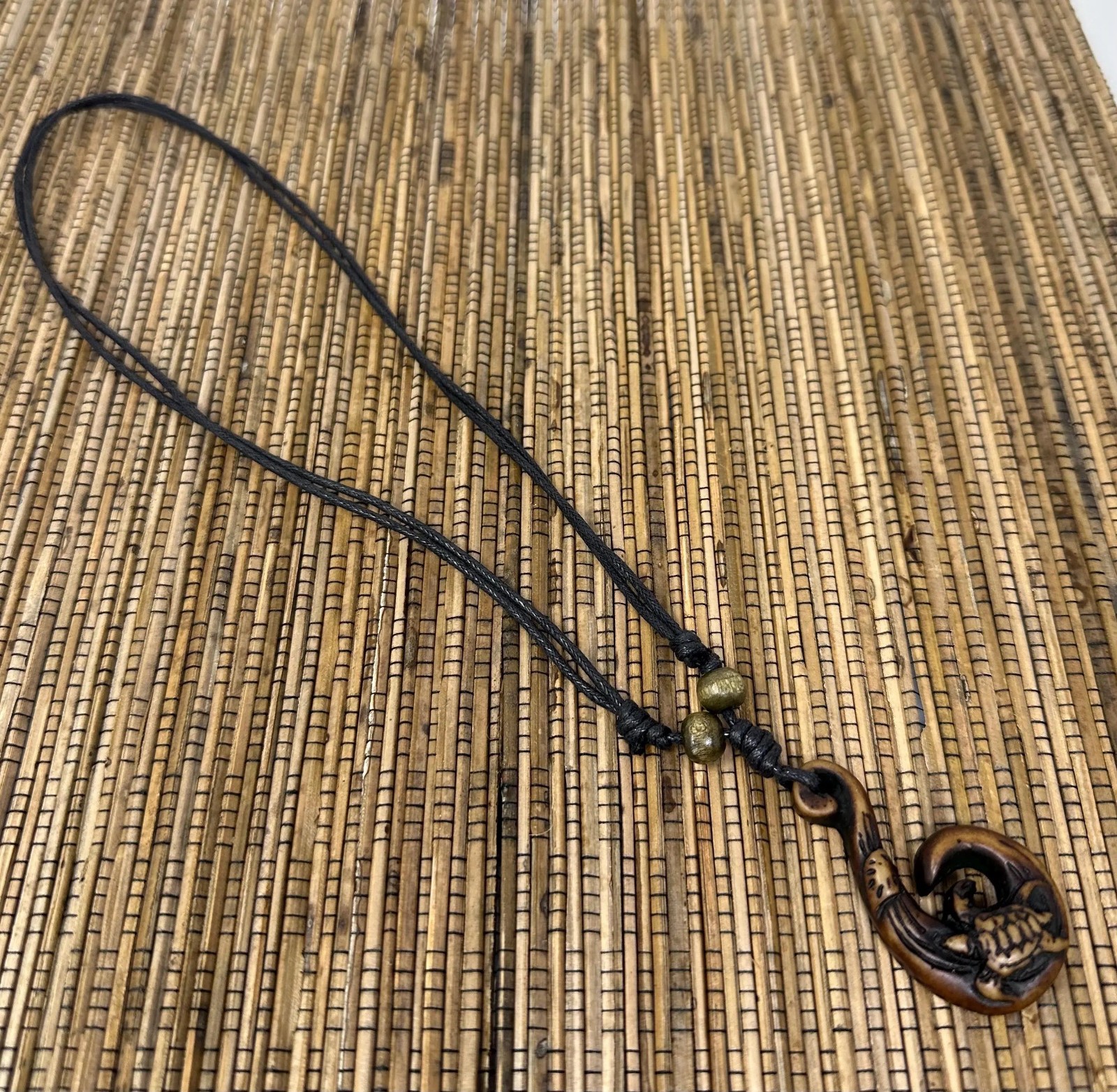 Wave Pendant Necklace – Turtle Carving | Resin Surfer Boho Jewelry Adjustable 18