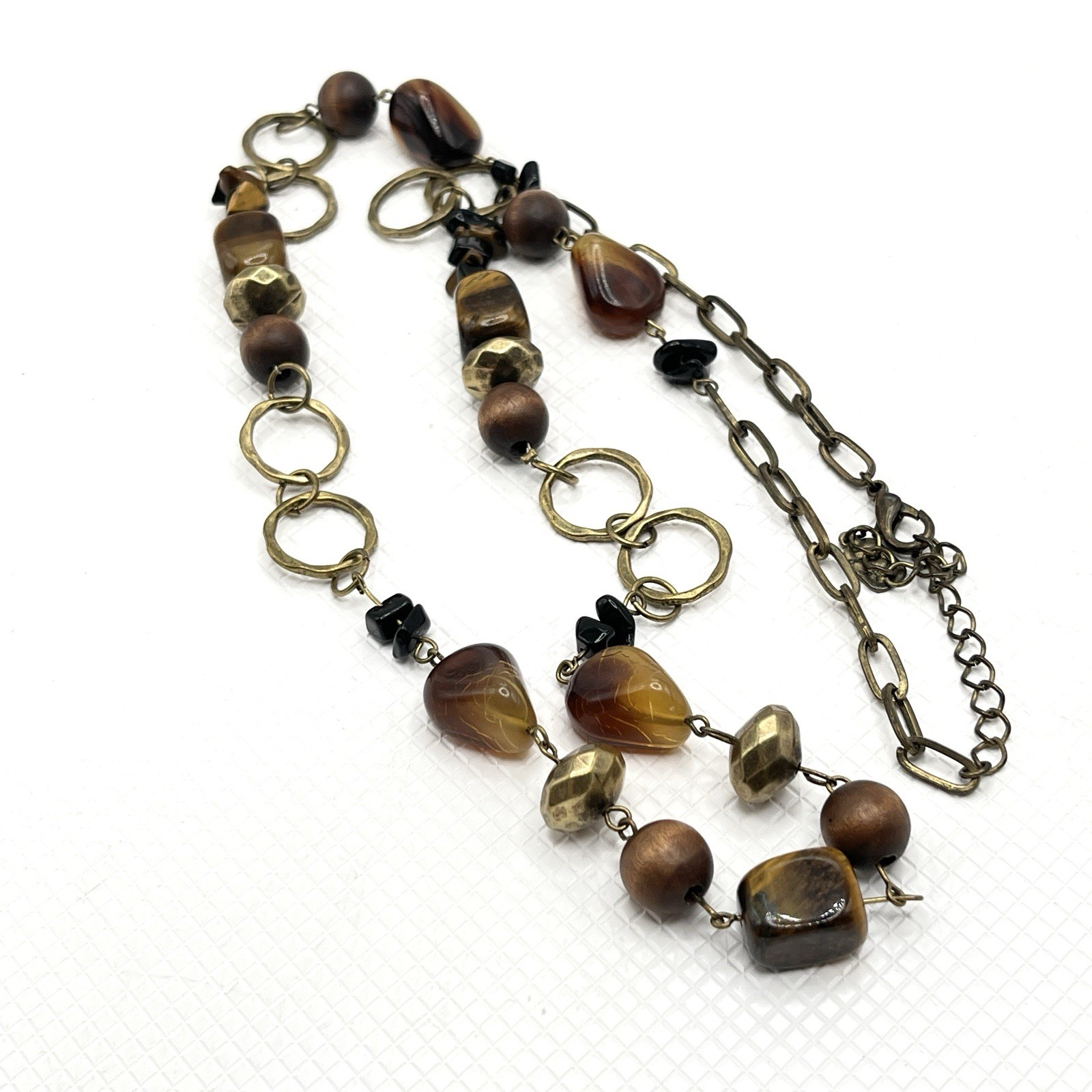 You & I Gold Tone & Mixed Materials Brown Bead Tiger Eye 28” Necklace