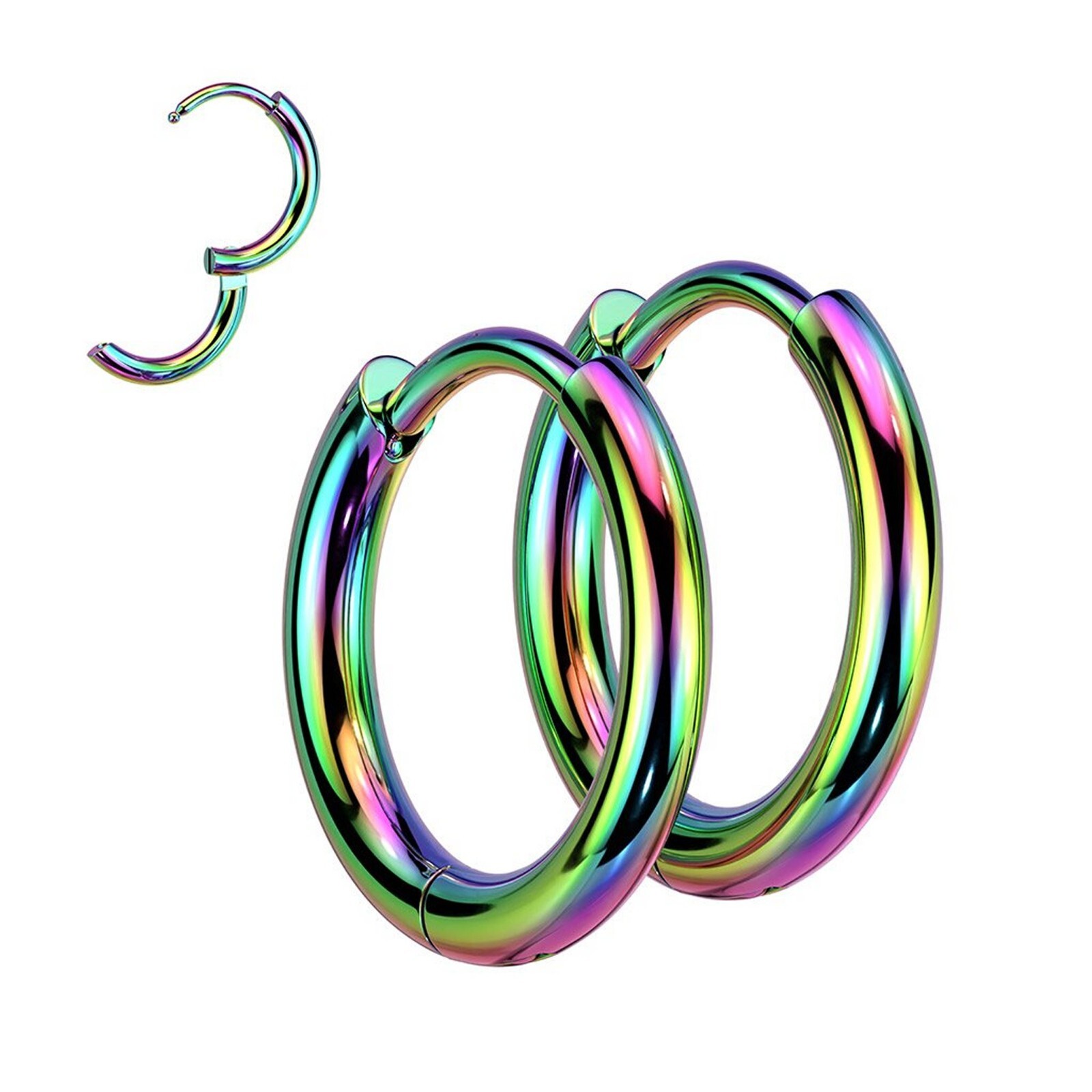 Rainbow Hoop Earrings Hypoallergenic Stainless Steel 14mm Non-Binary