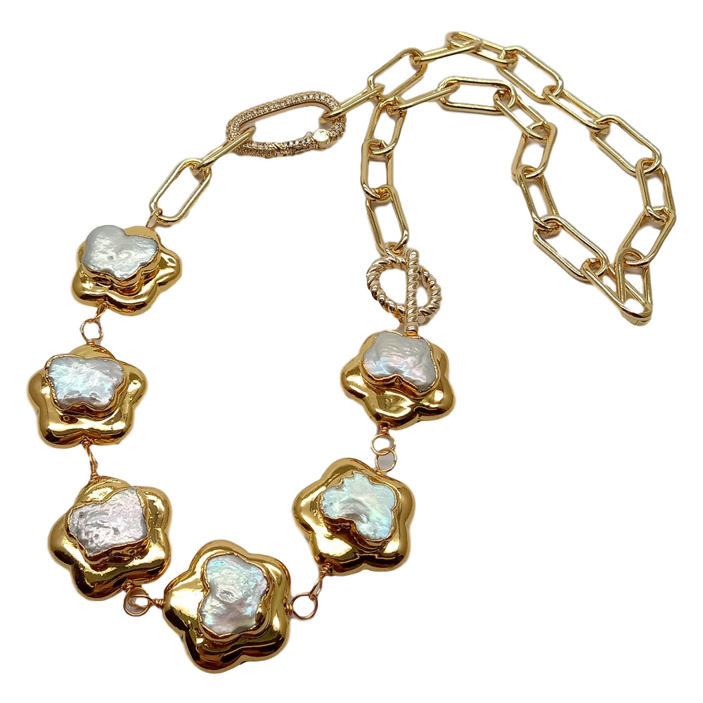 Cultured White Keshi Flower Pearl Chain Necklace 20″
