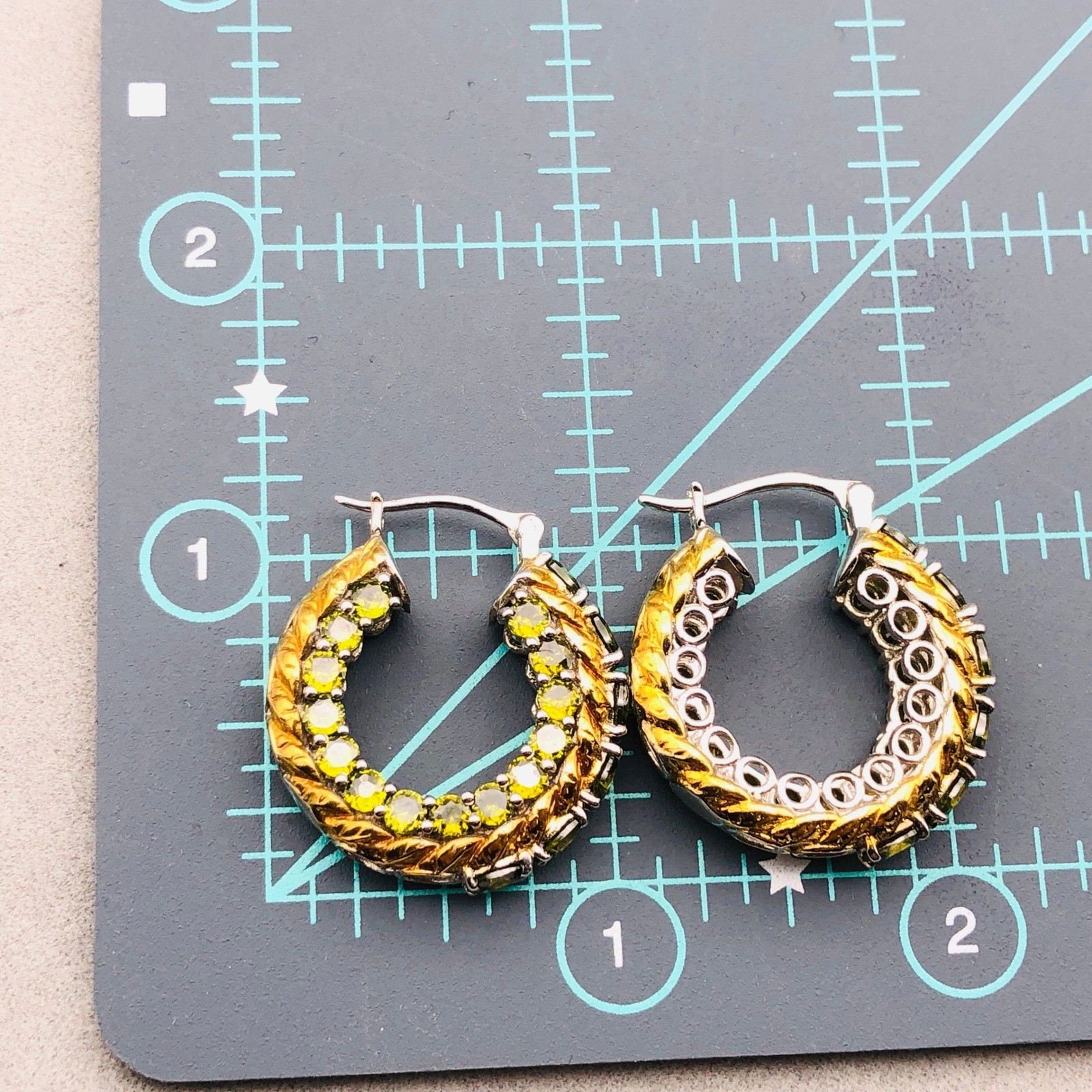 Karis Hoop Earrings Simulated Peridot Green Gold Tone Silver Tone Mixed Metal
