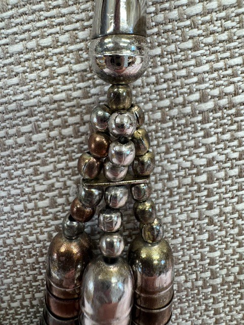 Large Silver Tone Statement Bib Necklace Mixed Metal Tube Beads Modern Boho 20″