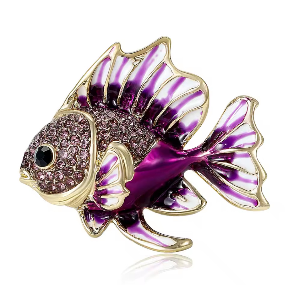 Purple Crystal Fish Brooch Pin Rhinestone Ocean Sea Life Marine Jewelry Gift