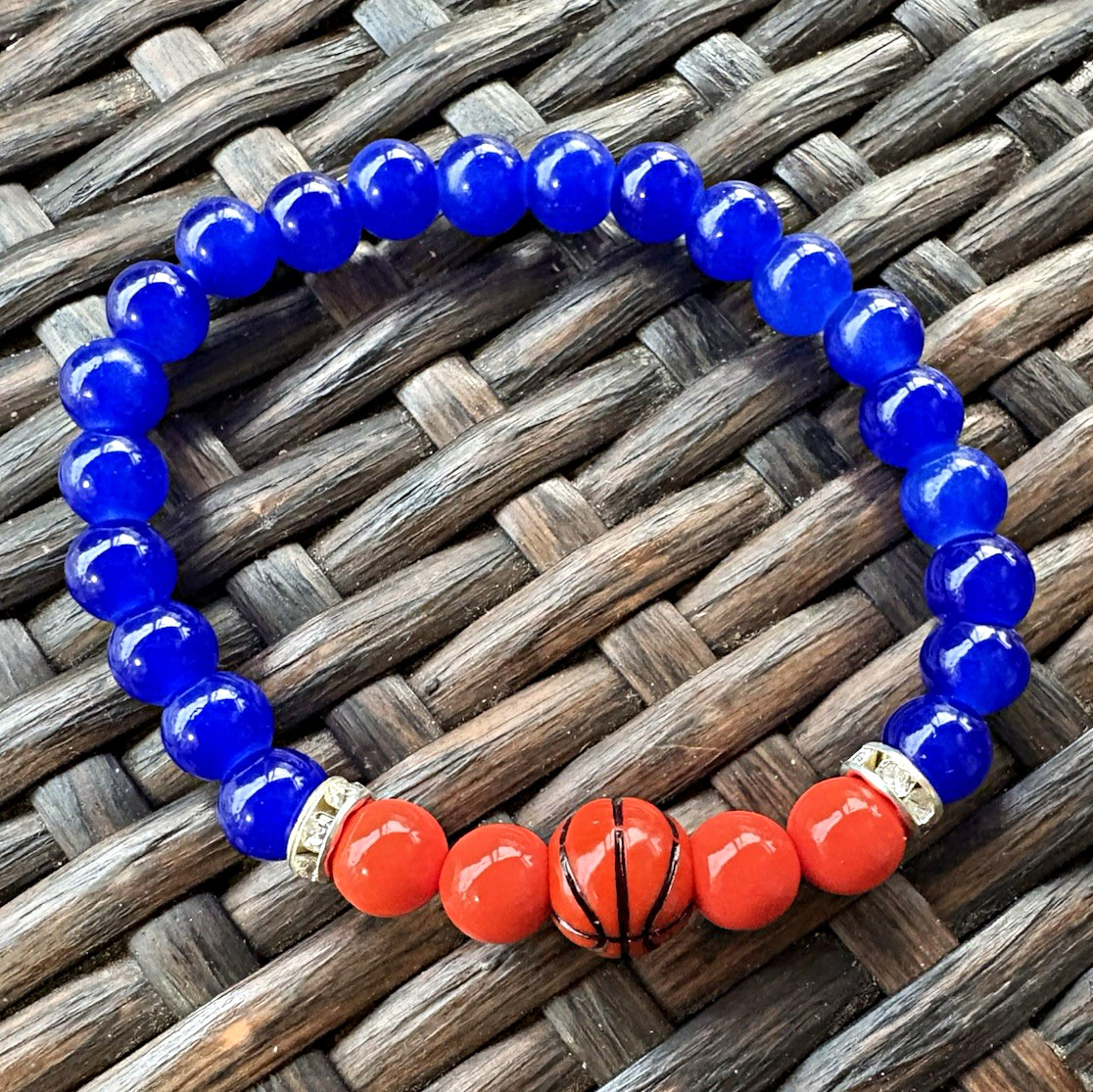 Blue & Orange Round Beaded Stretch Bracelet No Clasp Ball/Bead Chain