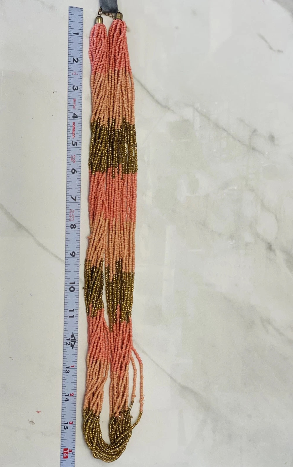 New Seed Bead Necklace by Anthropologie salmon pink gold NWT $38. Multi Strand