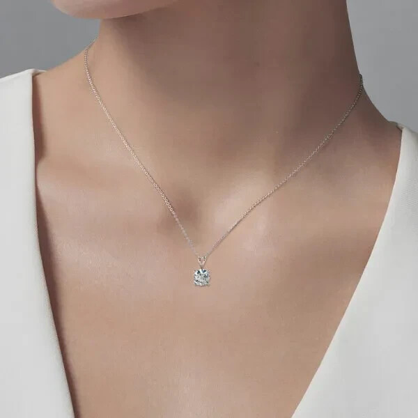 Round Cut Simulated Diamond Woman’s Anniversary Pendant 14K White Gold Plated