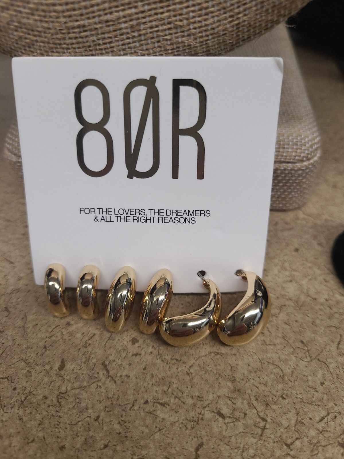 8 Other Reasons Gold Plated Post Back Half Moon ~ 3 Pair Earrings Set